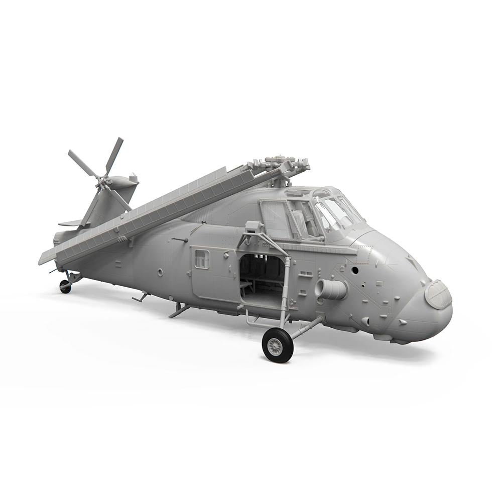 Airfix model of a Westland Wessex HC.2 helicopter, showcasing in it's blank canvas plastic parts.