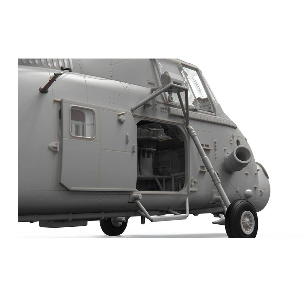 Airfix model of a Westland Wessex HC.2 helicopter, showcasing in it's blank canvas plastic parts. Close up of side door.