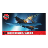 A Airfix box model image airplane displaying Bouton Paul Defiant MK II, showcasing its detailed design. 1:48 scale model kit