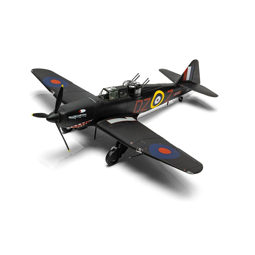 A Airfix model airplane displaying Bouton Paul Defiant MK II, showcasing its detailed design. 1:48 scale model.