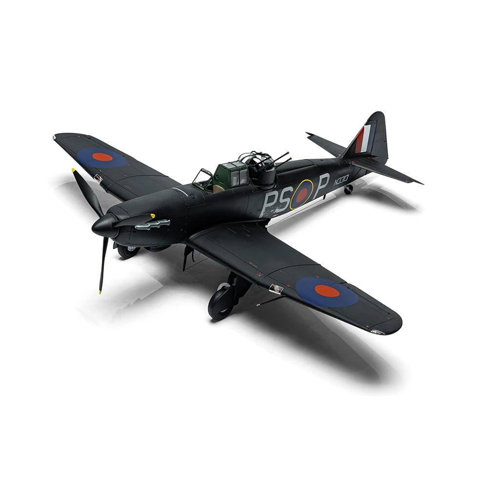 A Airfix model airplane displaying Bouton Paul Defiant MK II, showcasing its detailed design. 1:48 scale model.