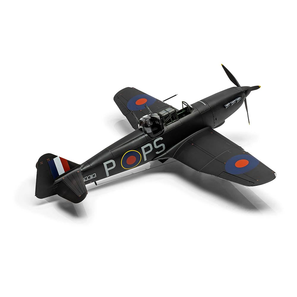 A Airfix model airplane displaying Bouton Paul Defiant MK II, showcasing its detailed design. 1:48 scale model.