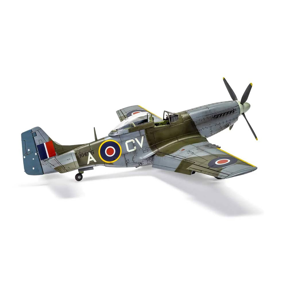 Airfix 1/48 scale model of a P-51 Mustang MK-V A-36-N-1, showcasing detailed aircraft design and paint scheme.
