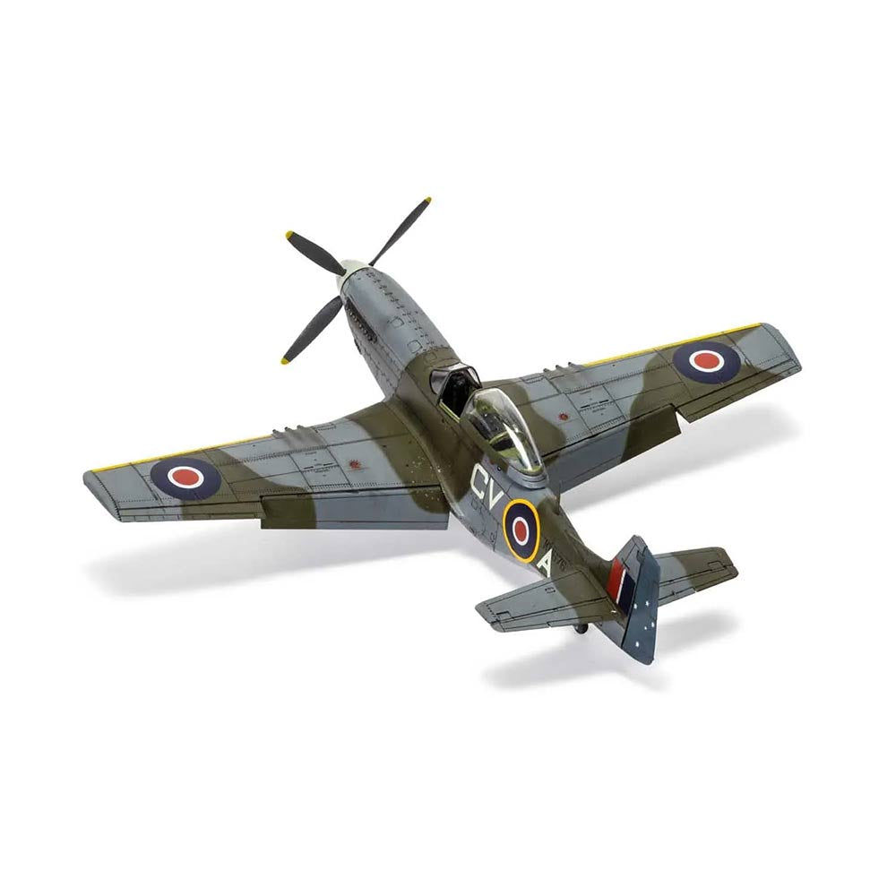 Airfix 1/48 scale model of a P-51 Mustang MK-V A-36-N-1, showcasing detailed aircraft design and paint scheme.