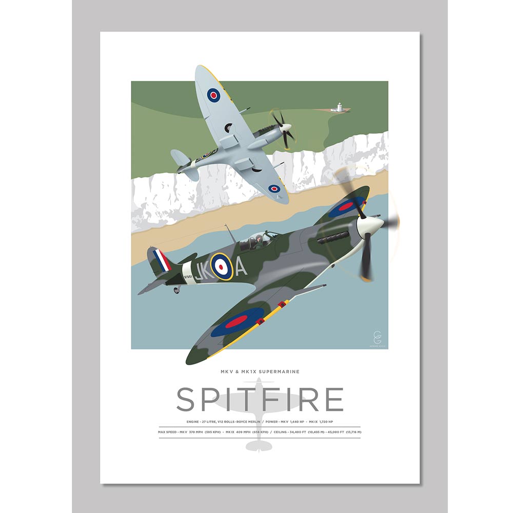 Spitfires Flying Over White Cliffs A3 Print