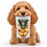 A resealable pouch contains a mix of bone-shaped dog treats, ready for walks, training or a little treat at home.