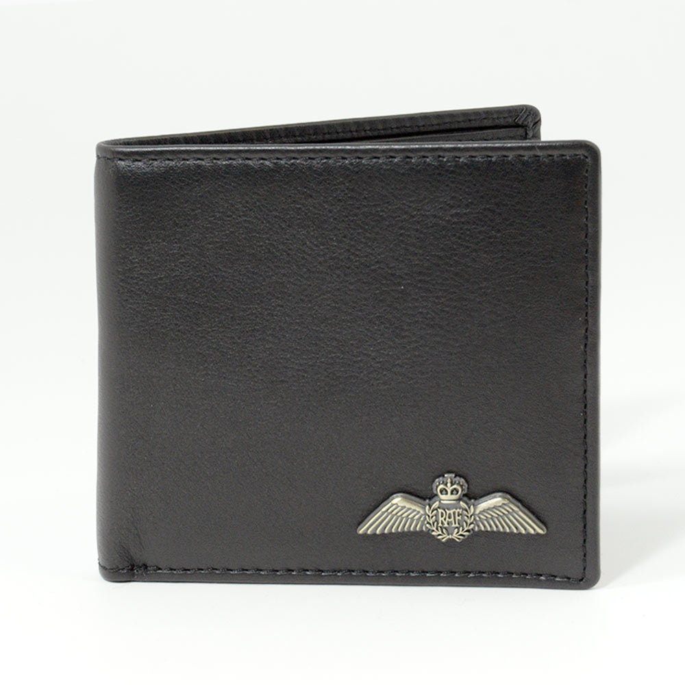 A classic bi-fold wallet crafted from premium leather, featuring a metal RAF Wings badge on the front.
Includes a coin pocket, three credit card slots, two internal flap pockets, and two note compartments.