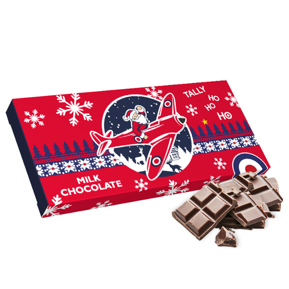 Sweeten your Christmas with the Santa Spitfire milk chocolate bar! Comes in festive packaging featuring the Spitfire design and 'Tally Ho Ho Ho.  100g