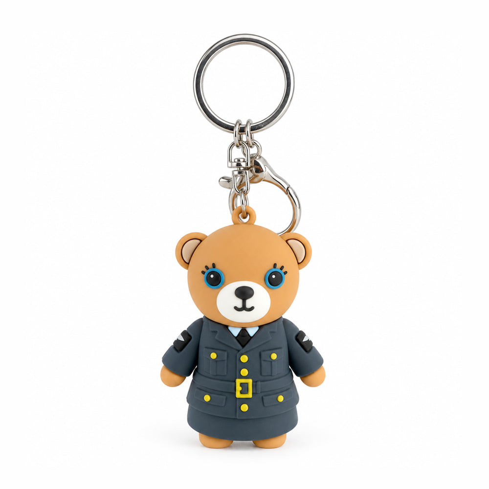 3D PVC bear keyring dressed in a classic Women’s Auxiliary Air Force inspired uniform with the RAF Museum logo on the back.
