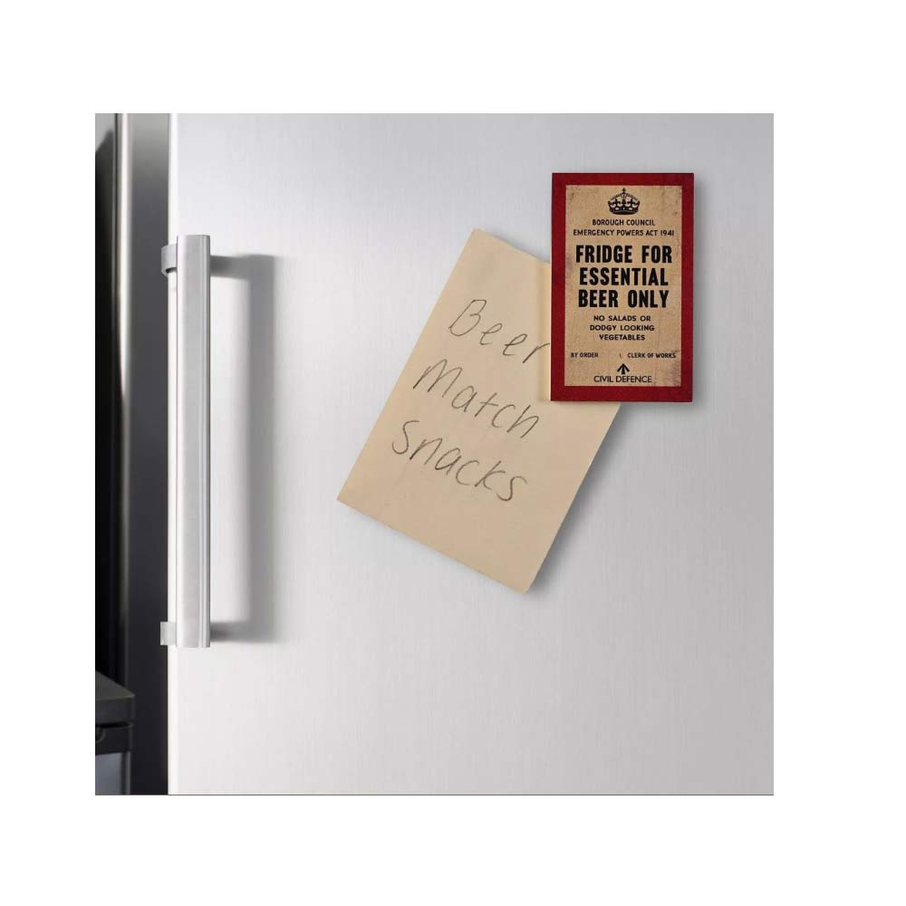 Civil Defence Magnet with slogan text, Fridge for essential beer only.