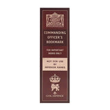 Civil Defence brown Commanding Officer's Bookmark with slogan text, For Important Books Only and Not For Use by Inferior Ranks.