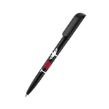 A black eco-friendly twist-action ballpen made from recycled plastic, featuring an “I Love Spitfire” design.