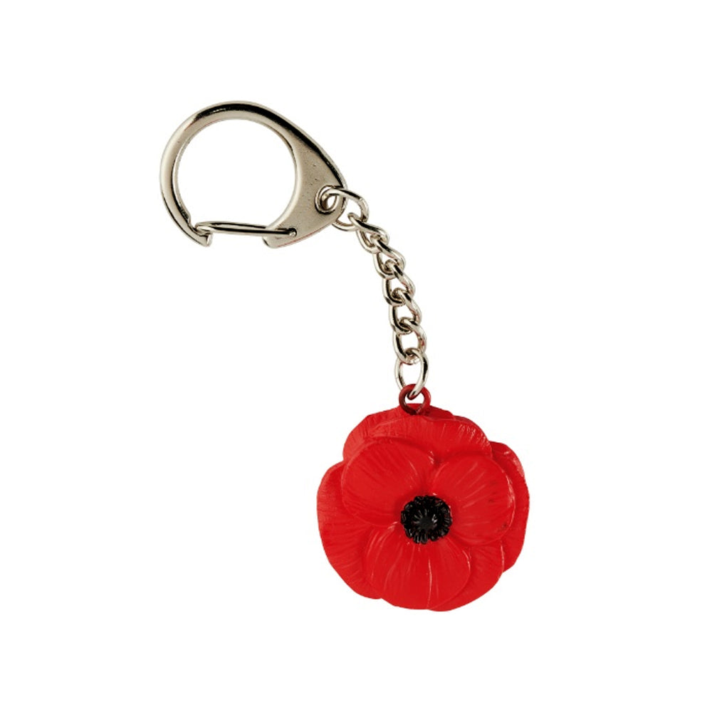Hand-painted resin poppy keychain with miniature 3D poppy flower.