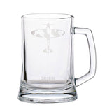 RAF Spitfire aircraft etched on glass tankard. 1 pint.