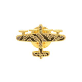 RAF official license Lancaster gold plated enamel pin in classic green and grey camouflage design accented by the distinctive RAF Roundel on each wing.
