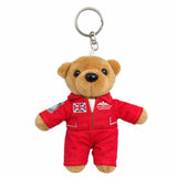 Red Arrows pilot teddy bear keyring wearing a detailed red flight suit with Red Arrows crest, Union Jack, and team logo badges.