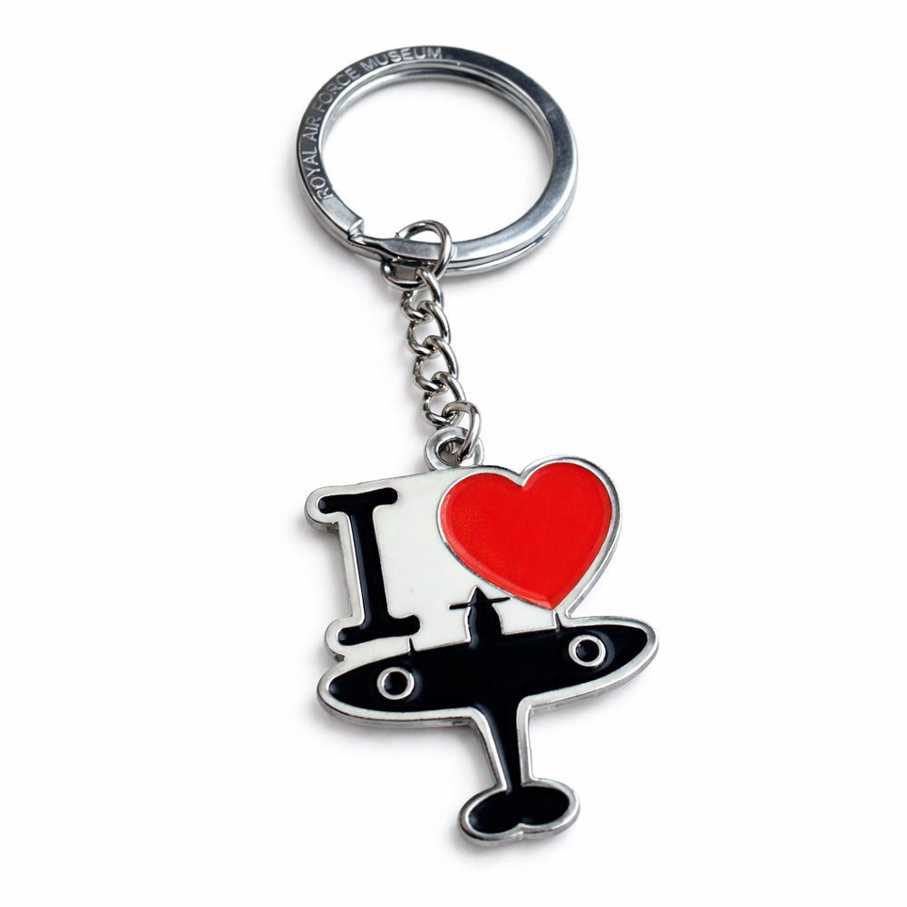 Keyring made exclusively for the Royal Air Force Museum, crafted from high-quality metal with a gloss enamel finish, featuring an 'I ♥ Spitfire' design