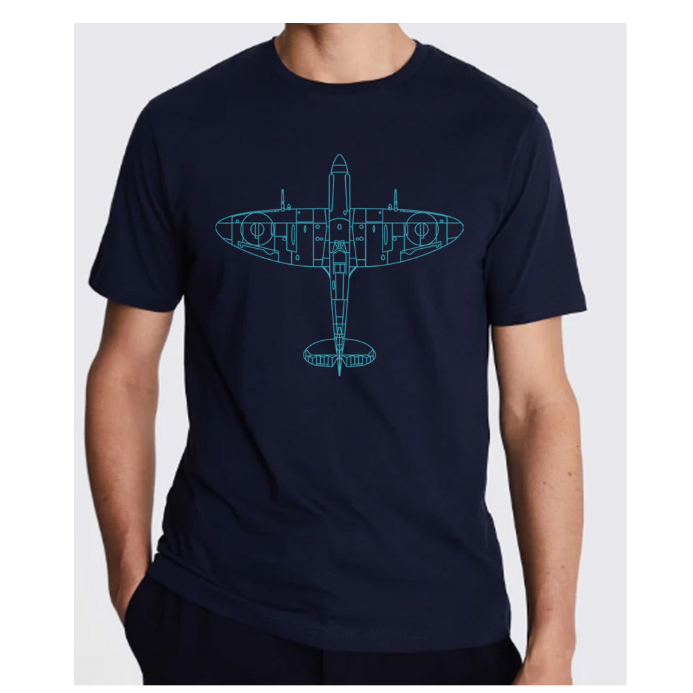 High-quality cotton crew neck T-shirt made exclusively for the Royal Air Force Museum, featuring a detailed graphic of a Spitfire plane on the front.
