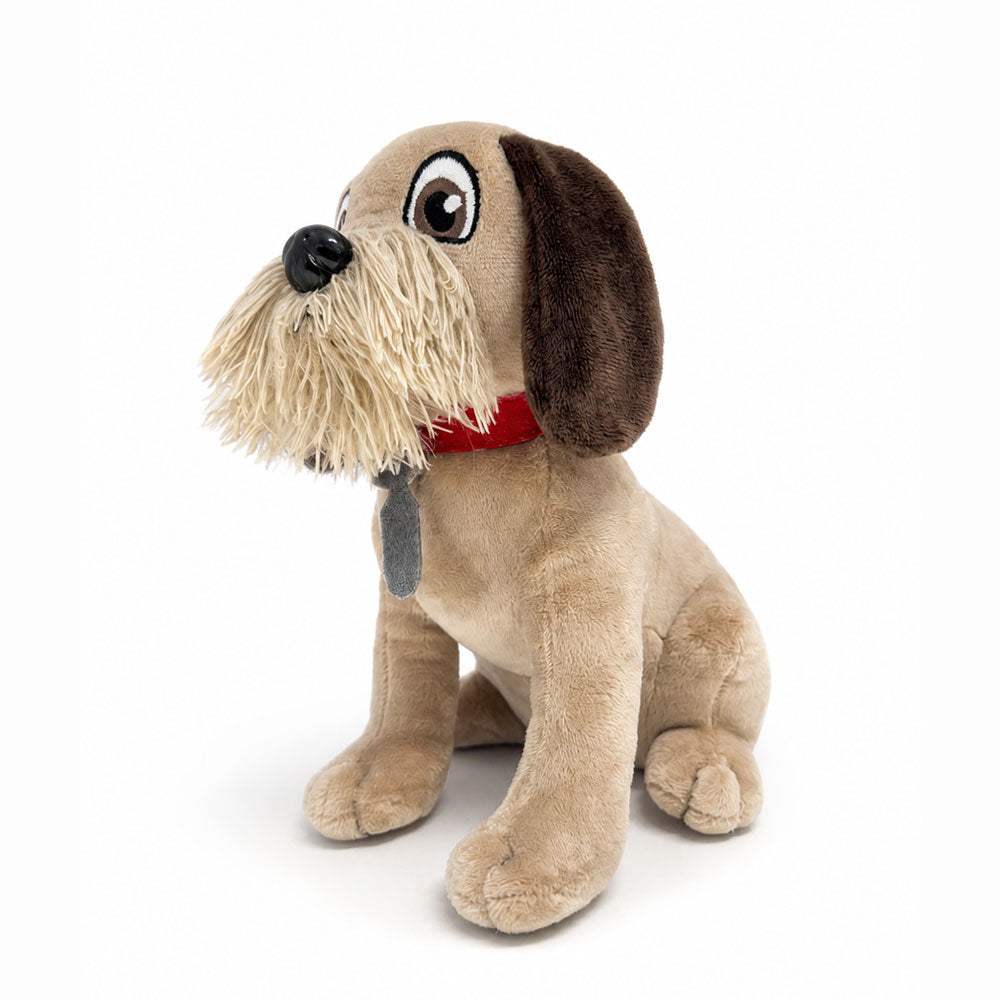 Ciapek Dog Soft Toy, inspired by the pet mascot of the Polish 305 Squadron during World War II. The soft toy represents Ciapek, who flew on bombing missions with the crew, wore a parachute harness, and proudly displayed wooden bomb charms on his collar for each mission completed.