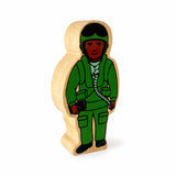 A colourful fair trade wooden Air Force Officer, handcrafted in Sri Lanka from sustainable rubberwood with non-toxic paints. Printed with a green design on both sides and a natural wood grain edge - each one is unique!