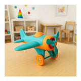 Eco friendly plane toy, suitable for babies and toddler. Recyclable material. Comes in blue and orange colour, selected at random.