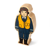 Colourful fair trade wooden Pilot toy handcrafted in Sri Lanka from sustainable rubberwood with non-toxic paint. Double-sided WWII Pilot design with natural wood grain edges. Chunky 25mm thick, suitable for children 10 months and up.
