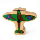 Colorful fair trade wooden Spitfire toy, handcrafted in Sri Lanka from sustainable rubberwood with non-toxic paints.