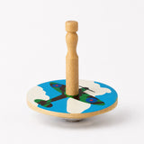 Natural wood spinning top with Spitfire design, handcrafted from eco-friendly Alstonia wood in Sri Lanka. Measures 55mm, a classic gift for boys and girls.