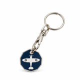 RAF Museum trolley coin keyring featuring a Spitfire logo on one side and the RAF Museum logo on the other.