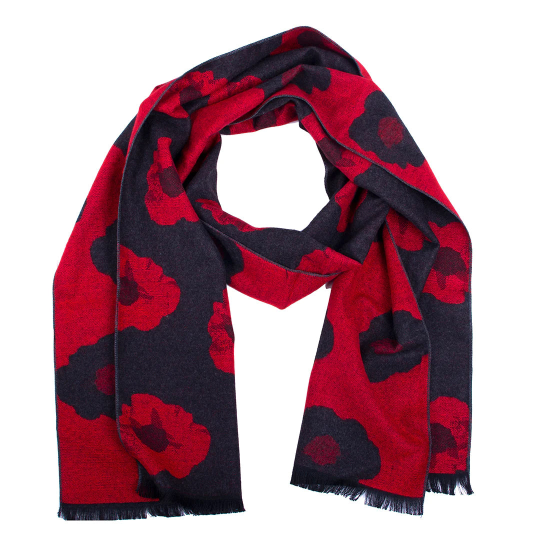 Multi Red Poppy Grey Scarf