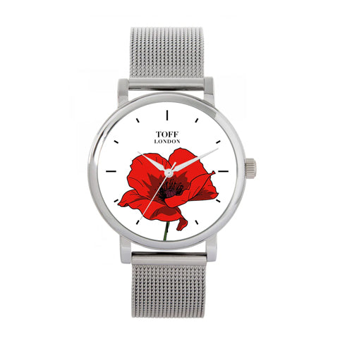 Red Poppy Watch Metal Strap